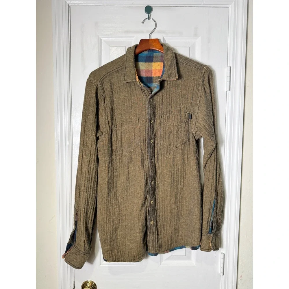 KAVU Reversible Plaid Flannel Shirt Jacket Large Cotton Button Front Outdoor